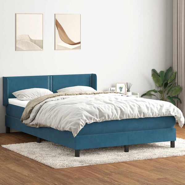 vidaXL Boxspringbett mit Matratze Dunkelblau 140x210 cm Samt