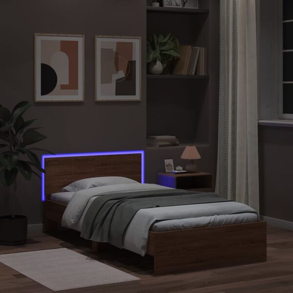 vidaXL Bettgestell mit Kopfteil und LED-Leuchten Braun Eiche 100x200cm