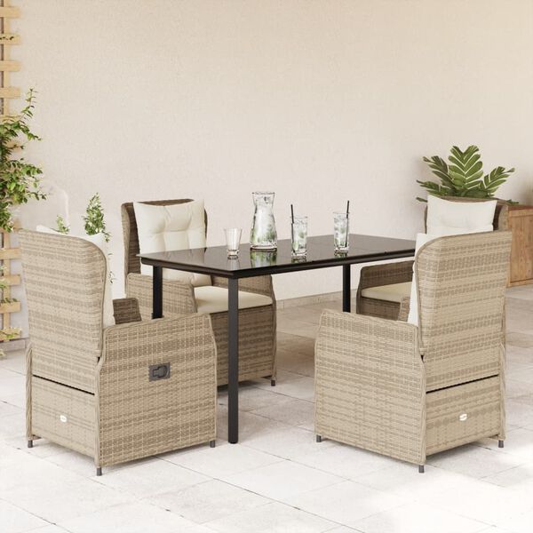 vidaXL 5-tlg. Garten-Essgruppe mit Kissen Beige Poly Rattan