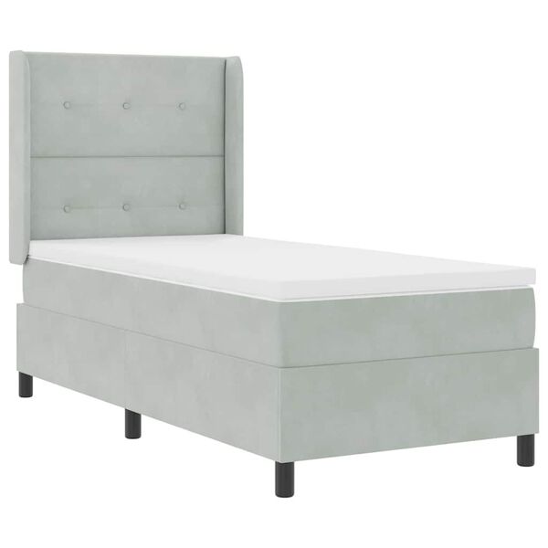 vidaXL Boxspringbett mit Matratze mit LED Hellgrau 100 x 200 cm Samt