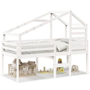 vidaXL Hochbett mit Dach Wei&szlig; 75x190 cm Massivholz Kiefer