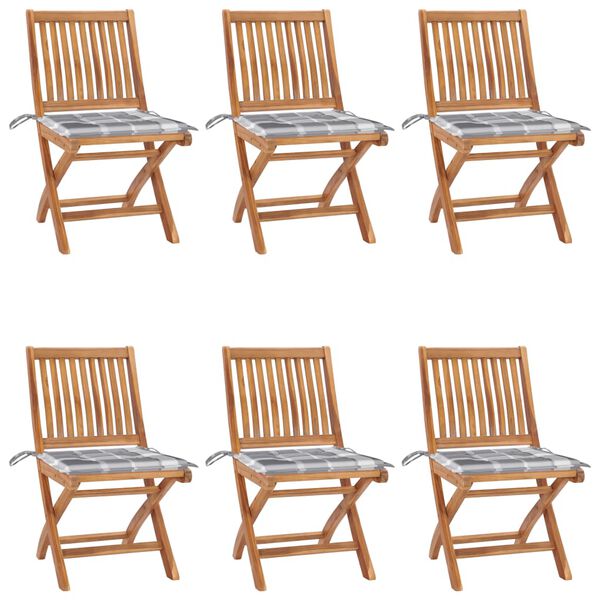 vidaXL Klappbare Gartenst&uuml;hle mit Kissen 6 Stk. Massivholz Teak