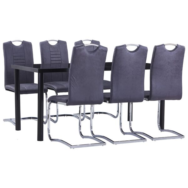 vidaXL 7-tlg. Essgruppe Wildleder-Optik Grau