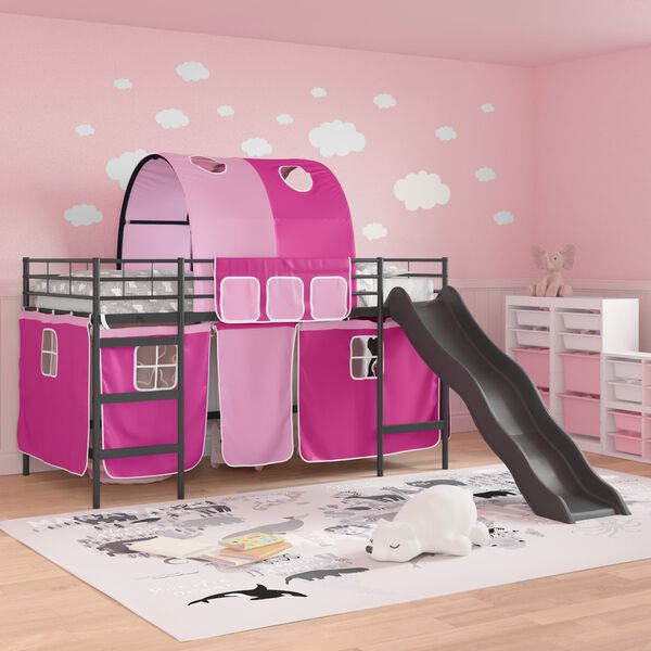 vidaXL Kinder-Etagenbett Schwarz und Pink 90 x 200 cm Metall
