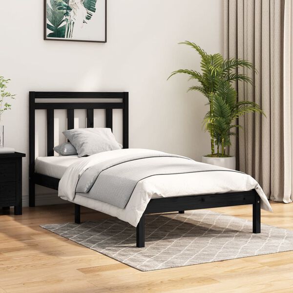 vidaXL Massivholzbett Schwarz 75x190 cm