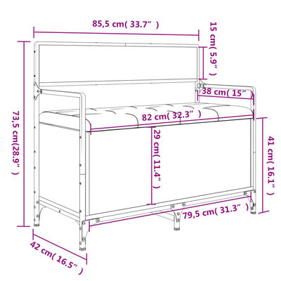 vidaXL Sitzbank mit Stauraum Räuchereiche 85,5x42x73,5cm Holzwerkstoff
