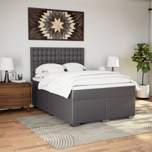 vidaXL Boxspringbett mit Matratze Grau 140x190 cm Kunstleder