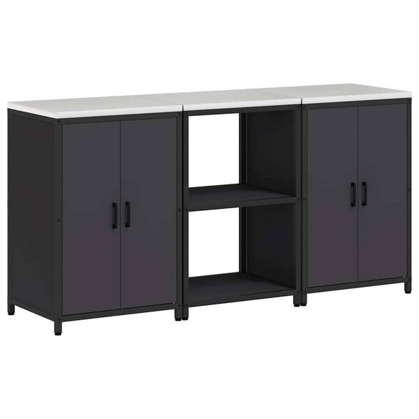 vidaXL Aufbewahrungsset f&uuml;r die K&uuml;che mit Regal mit T&uuml;r 3 pcs Schwarz