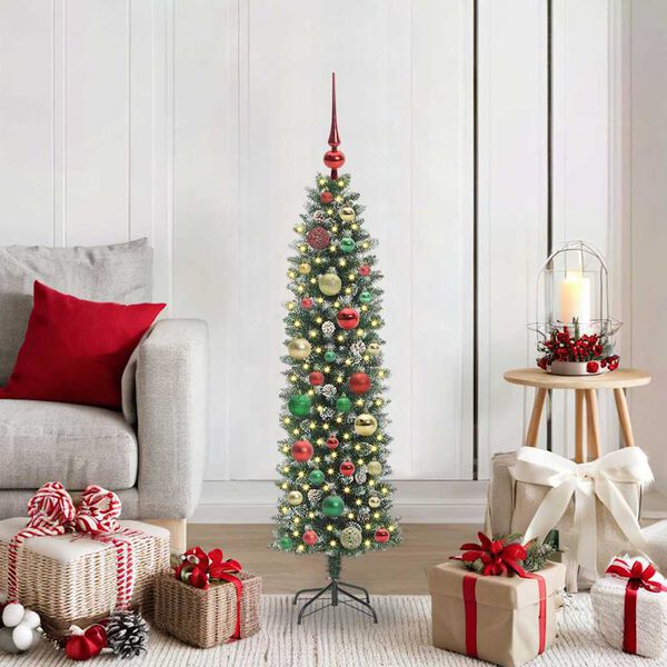 vidaXL K&uuml;nstlicher schlanker Weihnachtsbaum Gr&uuml;n und Wei&szlig; 120 cm