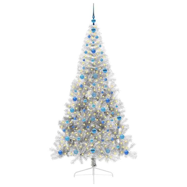vidaXL K&uuml;nstlicher vorbeleuchteter Weihnachtsbaum Silber 210 cm PET