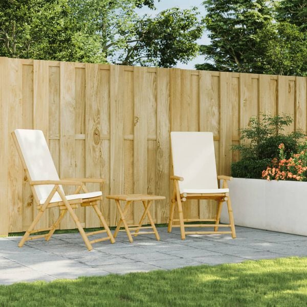 vidaXL Gartenstühle Klappbar Verstellbar 2 Stk. mit Kissen Bambus