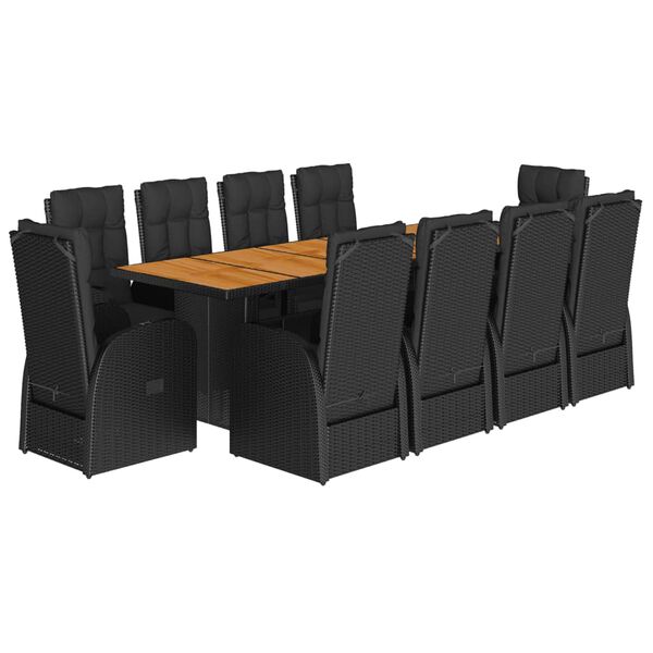 vidaXL 11-tlg. Garten-Essgruppe mit Kissen Schwarz Poly Rattan