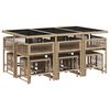 vidaXL 11-tlg. Garten-Essgruppe mit Kissen Beige Poly Rattan