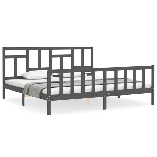 vidaXL Massivholzbett mit Kopfteil Grau 200x200 cm