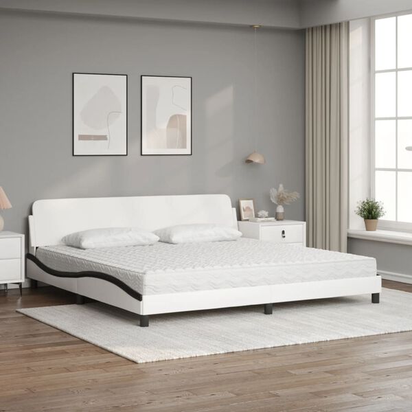 vidaXL Bett mit Matratze "Dover" Wei&szlig; und Schwarz 200x200 cm Kunstleder