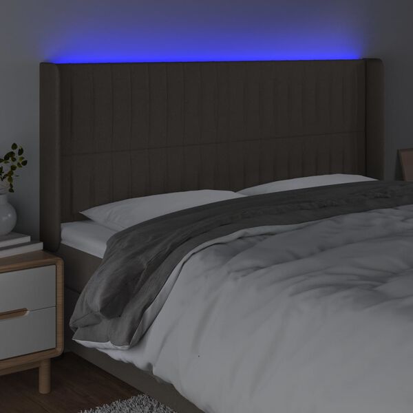 vidaXL LED Kopfteil Taupe 203x16x118/128 cm Stoff