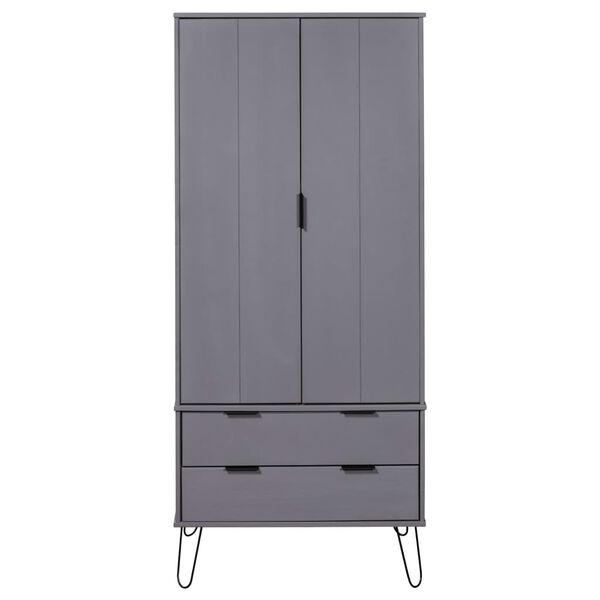 vidaXL Kleiderschrank New York Grau Massivholz Kiefer