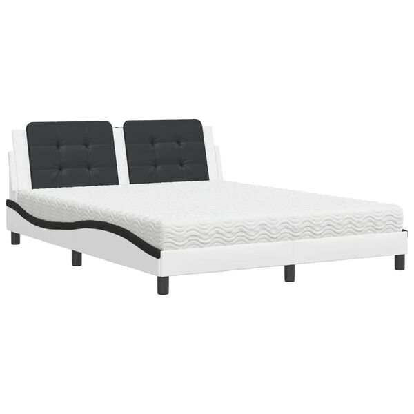 vidaXL Bett mit Matratze "Zadar" Wei&szlig; und Schwarz 160x200 cm Kunstleder
