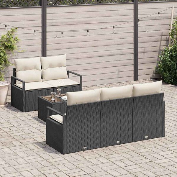 vidaXL Gartensofa-set mit Kissen 6 pcs Schwarz und Creme Poly-Rattan