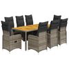 vidaXL 9-tlg. Garten-Bistro-Set mit Kissen Grau Poly Rattan