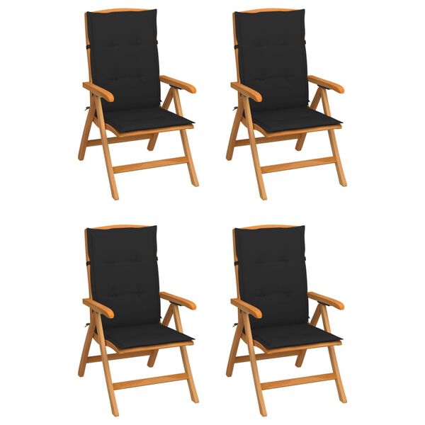 vidaXL Verstellbare Gartenst&uuml;hle mit Auflagen 4 Stk. Massivholz Teak