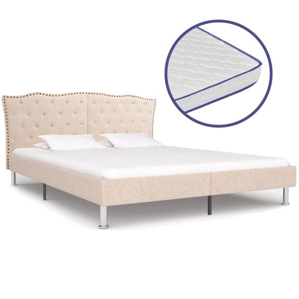 vidaXL Bett mit Memory-Schaum-Matratze Beige Stoff 160&times;200 cm