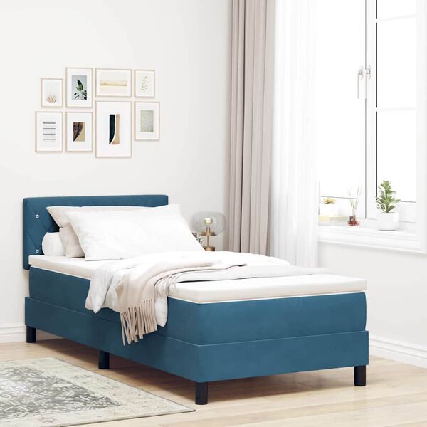 vidaXL LED Boxspringbett mit Matratze Dunkelblau 100 x 200 cm Samt