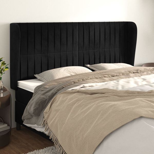 vidaXL Kopfteil mit Ohren Schwarz 203x23x118/128 cm Samt