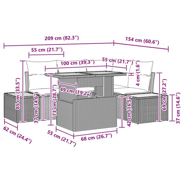 vidaXL Garten-Sofa-Set mit Speicher 5 pcs Schwarz Poly Rattan
