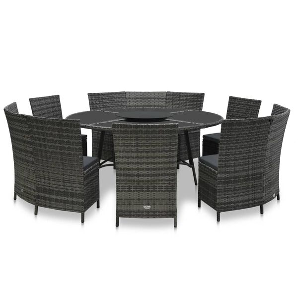 vidaXL 7-tlg. Garten-Essgruppe mit Auflagen Poly Rattan Grau