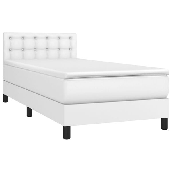 vidaXL Boxspringbett mit Matratze & LED Wei&szlig; 90x190 cm Kunstleder