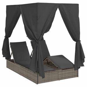 vidaXL Doppelte Sonnenliege Grau Poly-Rattan