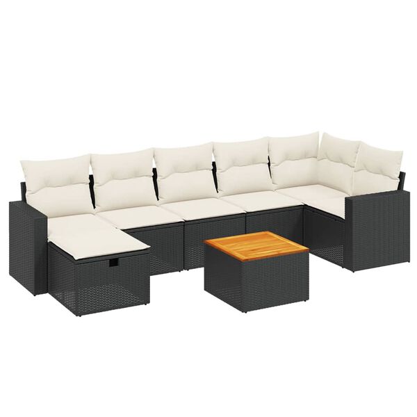 vidaXL 8-tlg. Garten-Sofagarnitur mit Kissen Schwarz Poly Rattan