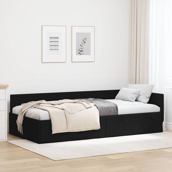 vidaXL Eckbettgestell mit Kopfteil Schwarz 90 cm x 190 cm Samt