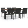 vidaXL 7-tlg. Garten-Essgruppe mit Kissen Schwarz Poly Rattan