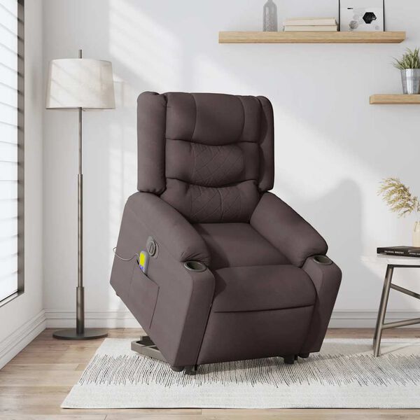 vidaXL Elektrischer Massagesessel mit Aufstehhilfe Dunkelbraun Stoff