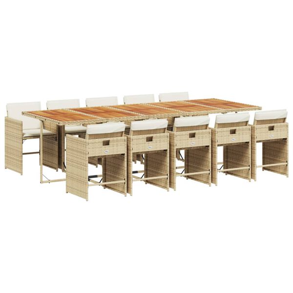vidaXL 11-tlg. Garten-Essgruppe mit Kissen Beige Poly Rattan