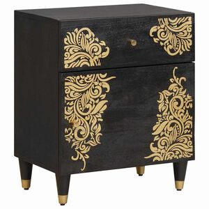 vidaXL Nachttisch mit T&uuml;r Schwarz 50 x 33 x 60 cm Massivholz Mango