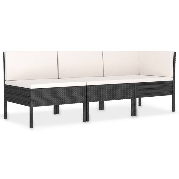 vidaXL 3-tlg. Garten-Lounge-Set mit Auflagen Poly Rattan Schwarz