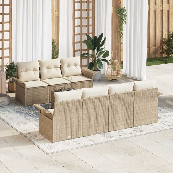 vidaXL Gartensofa-set mit Kissen 8 pcs Beige Poly-Rattan