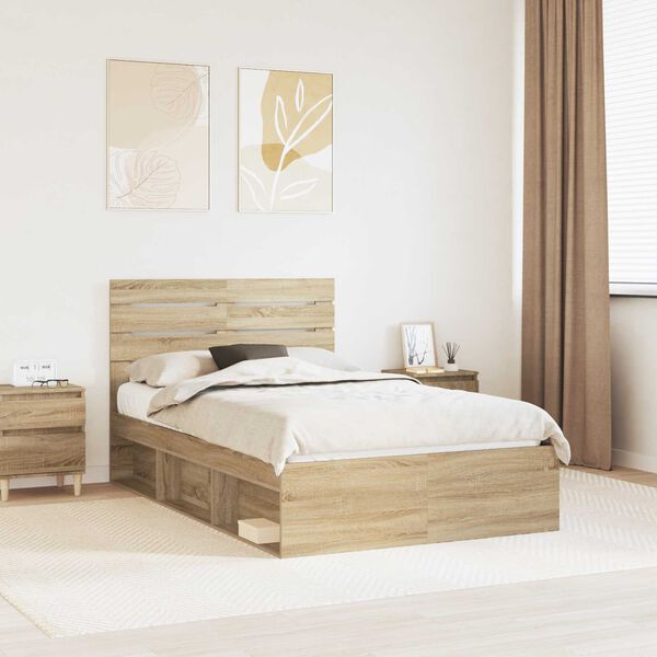 vidaXL Bettrahmen Sonoma-Eiche 135 x 190 cm Massives Kiefernholz