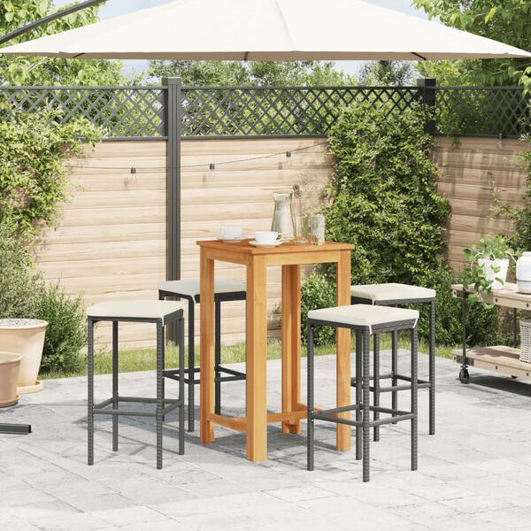 vidaXL 5-tlg. Gartenbar-Set Schwarz Massivholz Akazie und Poly Rattan