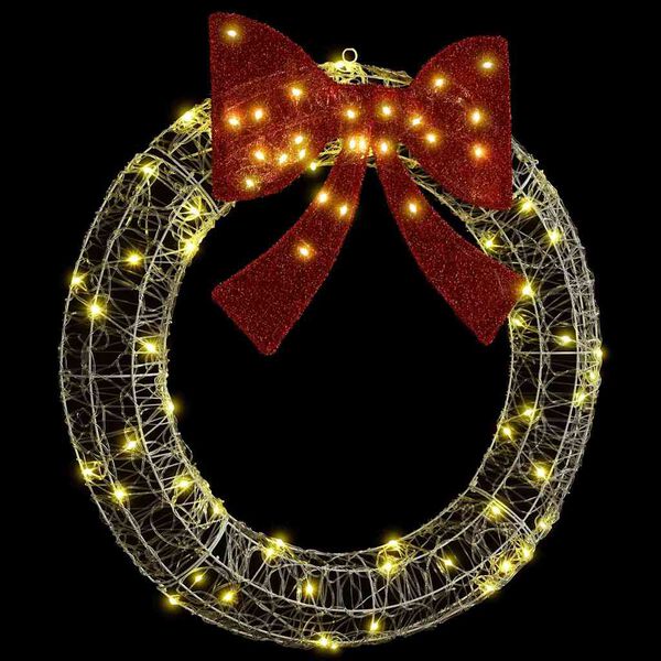 vidaXL Kranz mit 80 LEDs Warmwei&szlig; 92 x 92 x 9,5 cm Acryl