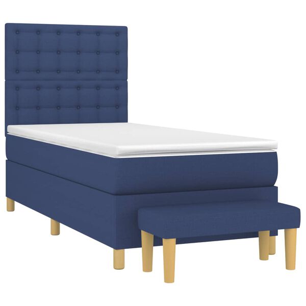 vidaXL Boxspringbett mit Matratze Blau 90x200 cm Stoff