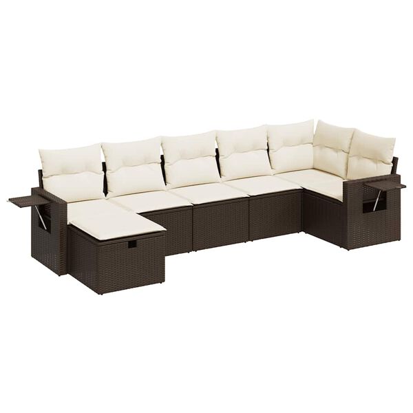 vidaXL 7-tlg. Garten-Sofagarnitur mit Kissen Braun Poly Rattan