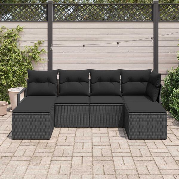 vidaXL Sofa Set mit Kissen 6 pcs Schwarz Poly Rattan