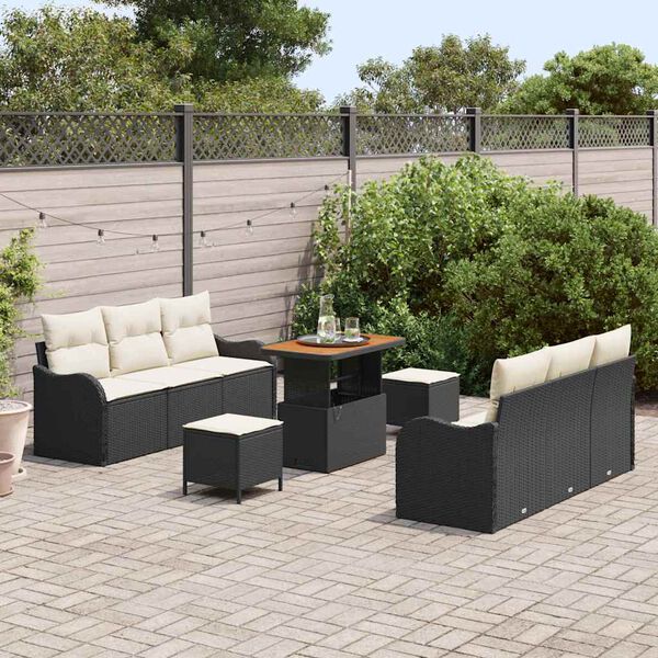 vidaXL Gartensofa-set mit Kissen 9 pcs Schwarz Poly-Rattan