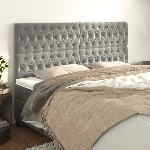 vidaXL Kopfteil Hellgrau 200 x 7 x 118/128 cm Samt