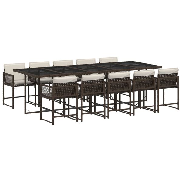 vidaXL 11-tlg. Garten-Essgruppe mit Kissen Braun Poly Rattan