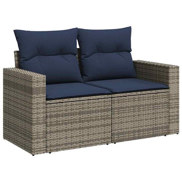 vidaXL 6-tlg. Garten-Sofagarnitur mit Kissen Grau Poly Rattan Akazie